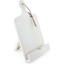 Cookbook Stand Recipe Book Holder Stand with Wood Cutting Board Design, Cookbook with Back Stand for Convenient Countertop Display or String for Wall Mounting iPad and Tablet Hands Free StandWhite