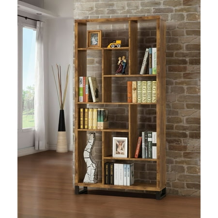 - Coaster Industrial Bookcase, Antique Nutmeg Finish