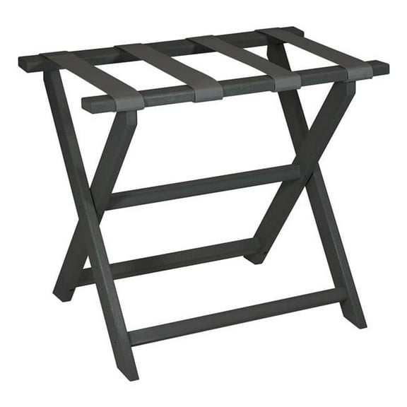 HomeRoots 383084 Earth Friendly Dark Gray Folding Luggage Rack with Gray Straps