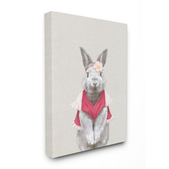 Stupell Industries Bunny Rabbit Pink Clothes Portrait Animal Painting Canvas Wall Art by Ziwei Li, 16" x 20"