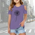thumbnail image 2 of MIXUE Girls Tops & T-Shirts Kids Summer Dandelion Print Round Neck Cold Shoulder Sleeveless Loose Casual Tee Shirts Streetwear,Purple,9-10 Years, 2 of 6