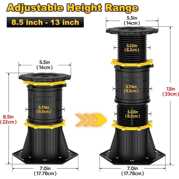 Adjustable Bed Support Legs 8.5-13 inch for Bed Frame/Bed Center Slat -  Plastic Support with Fixed Rings