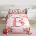 thumbnail image 3 of Homewish Initial Letter B Full Size Comforter Sets,Kawaii Flower Floral Bedding Comforter Set,Girls Pink Bedding Sets For Princess,Breathable Bedroom Decoration Reversible,3 Pieces, 3 of 9