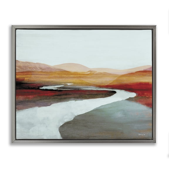 Stupell Industries Contemporary Flowing River Landscape Gray Floating Frame Canvas Art, 31 x 25, by Stellar Design Studio