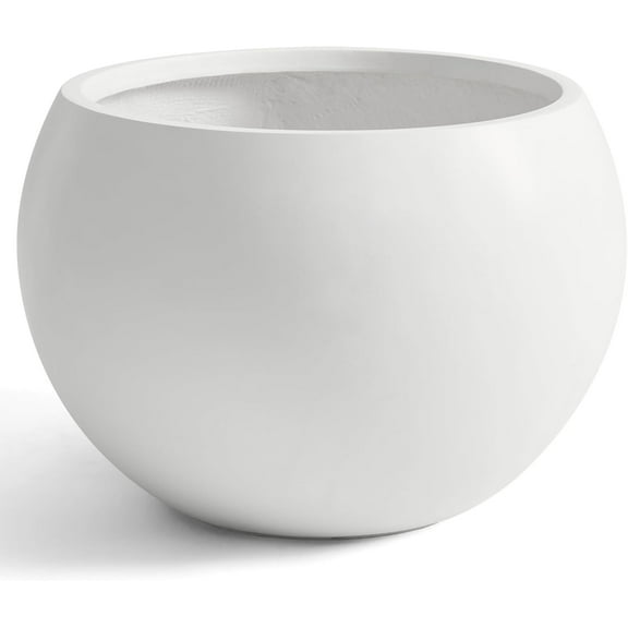 21.3" D Fiberstone Extra Large Planter, 16.6" Pot Opening x 14.8" H, Spherical Flower Pot with Drainage Hole, Weather Resistance Indoor Outdoor Planters, White