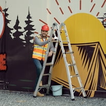 17FT Extension Ladder, Multi Position Ladder with Stabilizer Bar and Wheels, Weight Capacity 300Lbs, Adjustable Telescopic Aluminum Ladders for Home, Outdoor Work, Grey