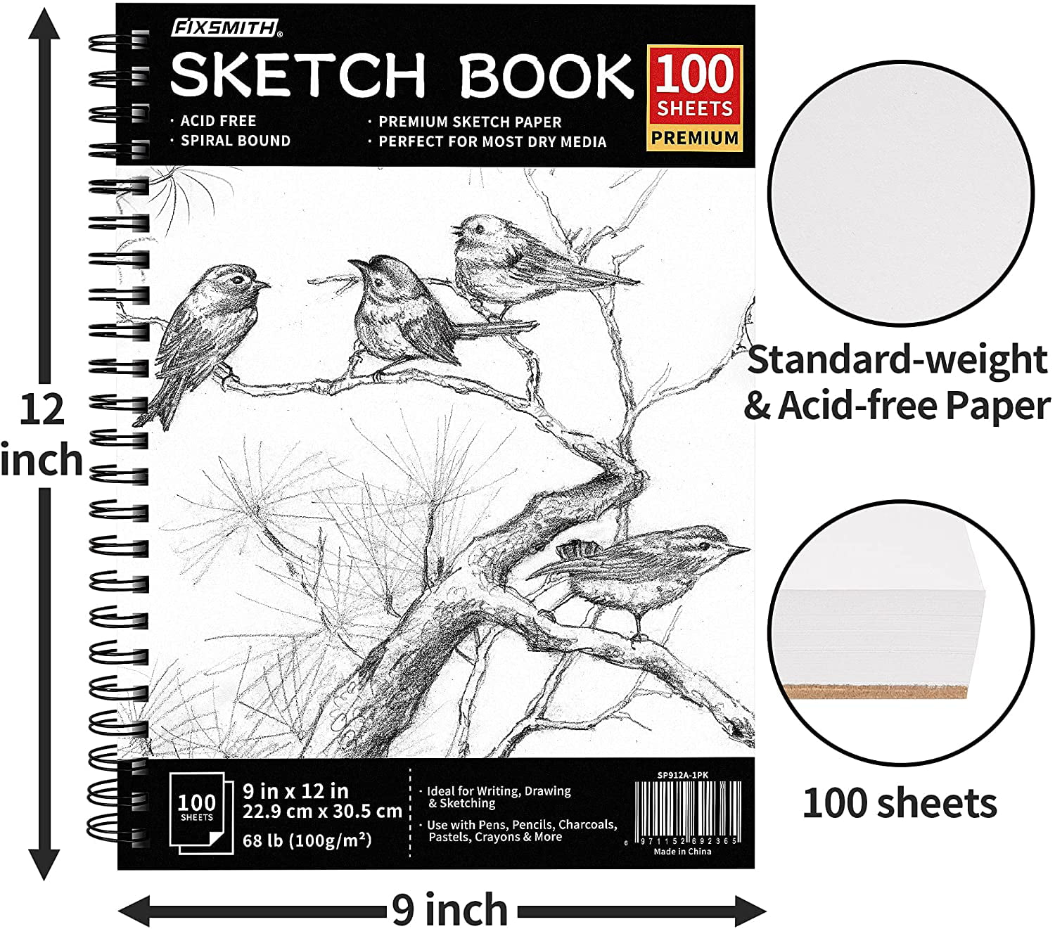 Spiral Sketch Book Large Notebook（Built-in Drawing Board） Kraft Cover Blank  Sketch Pad Wirebound Sketching for Drawing Painting 8.5x11-Inch (2 Pack)