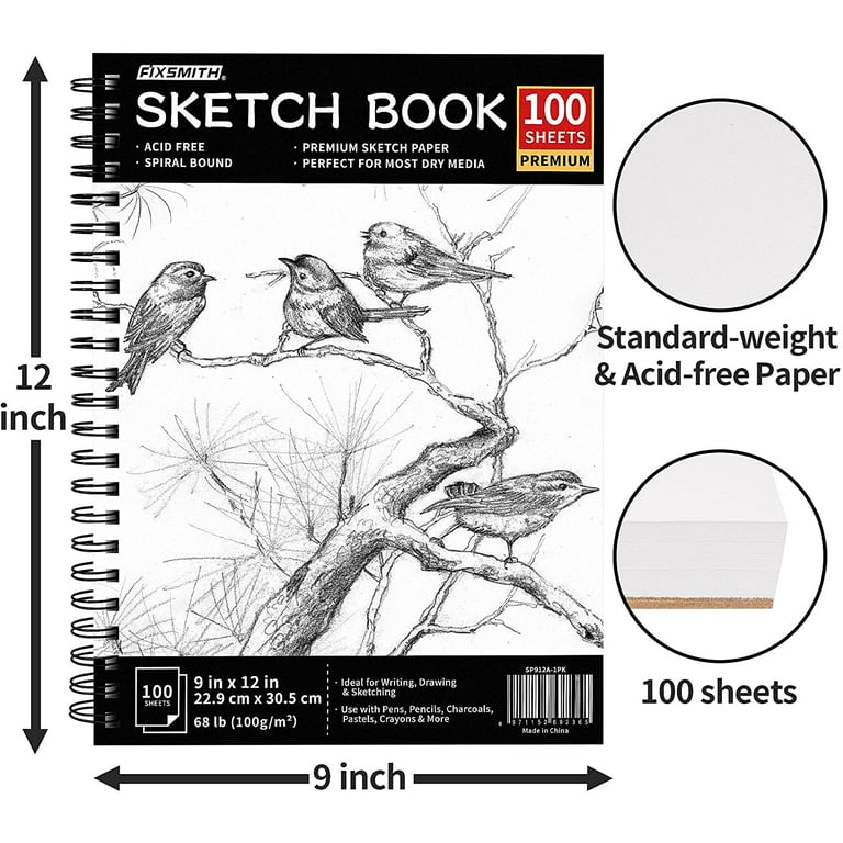U.S. Art Supply 9 x 12 Mixed Media Paper Pad Sketchbook, 2 Pack, 60 Sheets, 98 lb (160 GSM) - Spiral-Bound, Perforated, Acid-Free - Artist