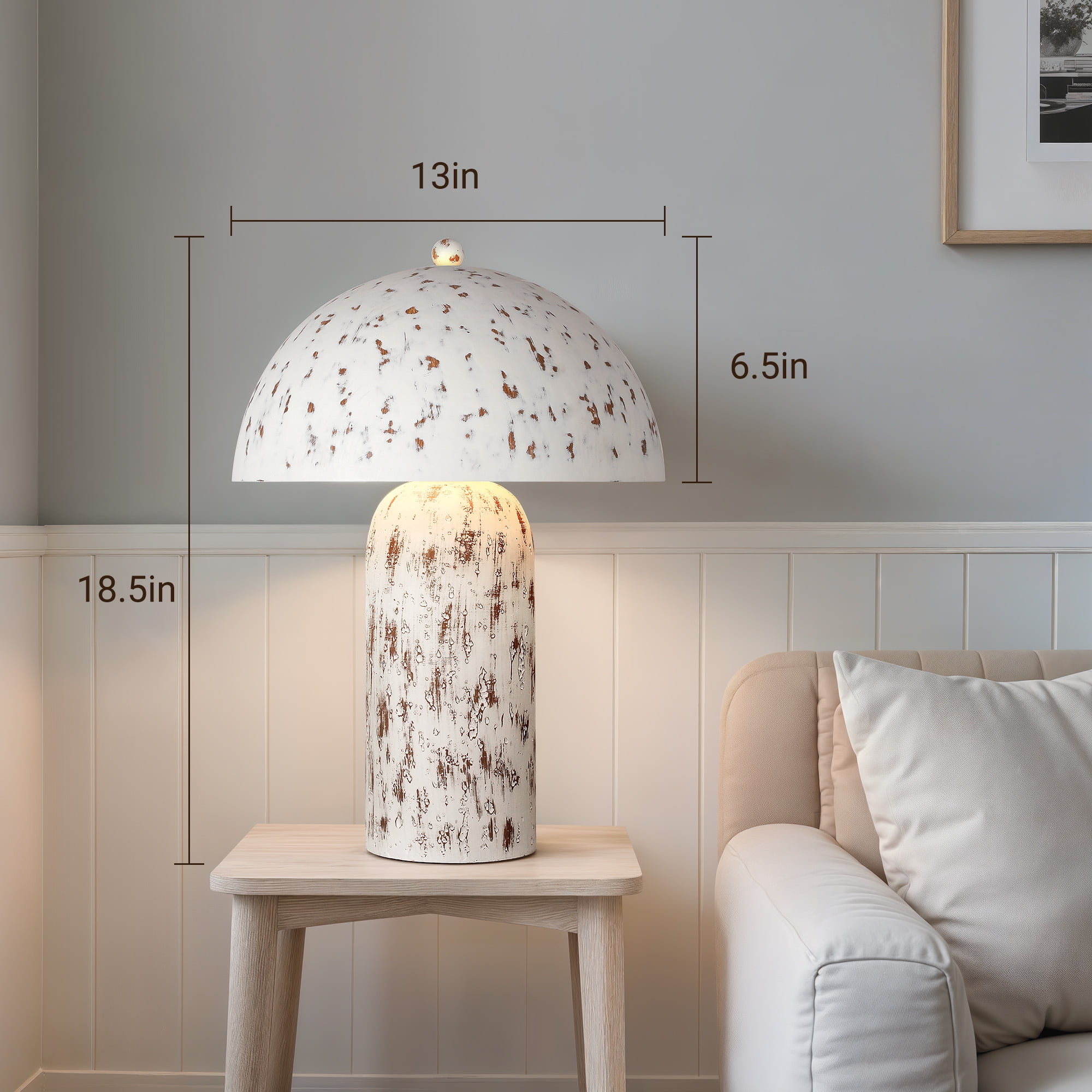 18.5in Vintage Mushroom Table Lamps with Rocker Switch, White Rustic Nightstand Lamp for Bedroom, Farmhouse Home Office Decor