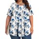 thumbnail image 5 of Top Plisado Gradiente de las Mujeres, Cuello de la Tripulación Manga Corta Blusa Suelta para el Hogar Y el Uso Diario, Ligera Túnica de Moda Casual, 5 of 8