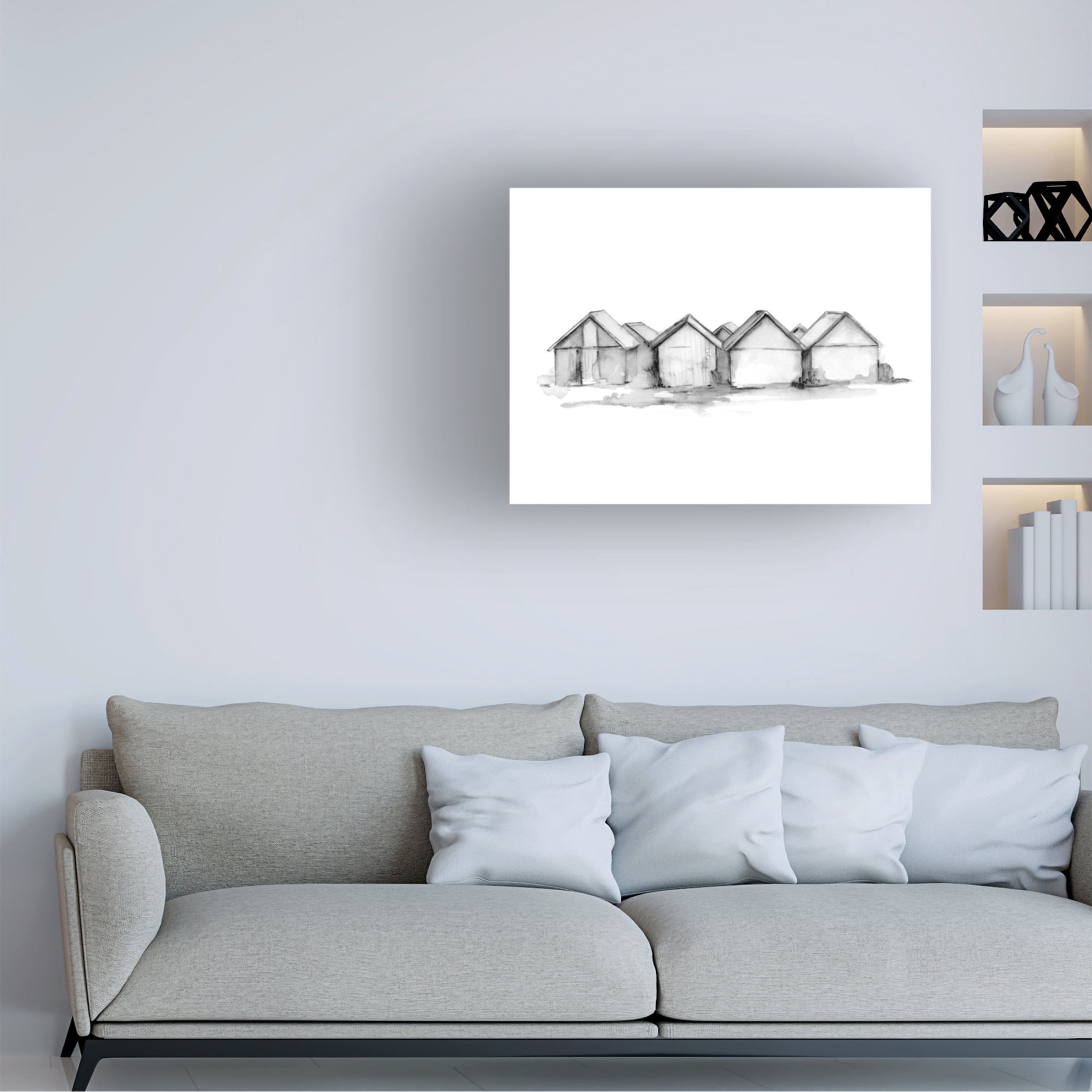 Canvas Wall Art - Emma Caroline 'Fishing Huts II' Wall Art for Living Room, Bedroom, or Office Décor by Trademark Fine Art - 47 x 35 Inches