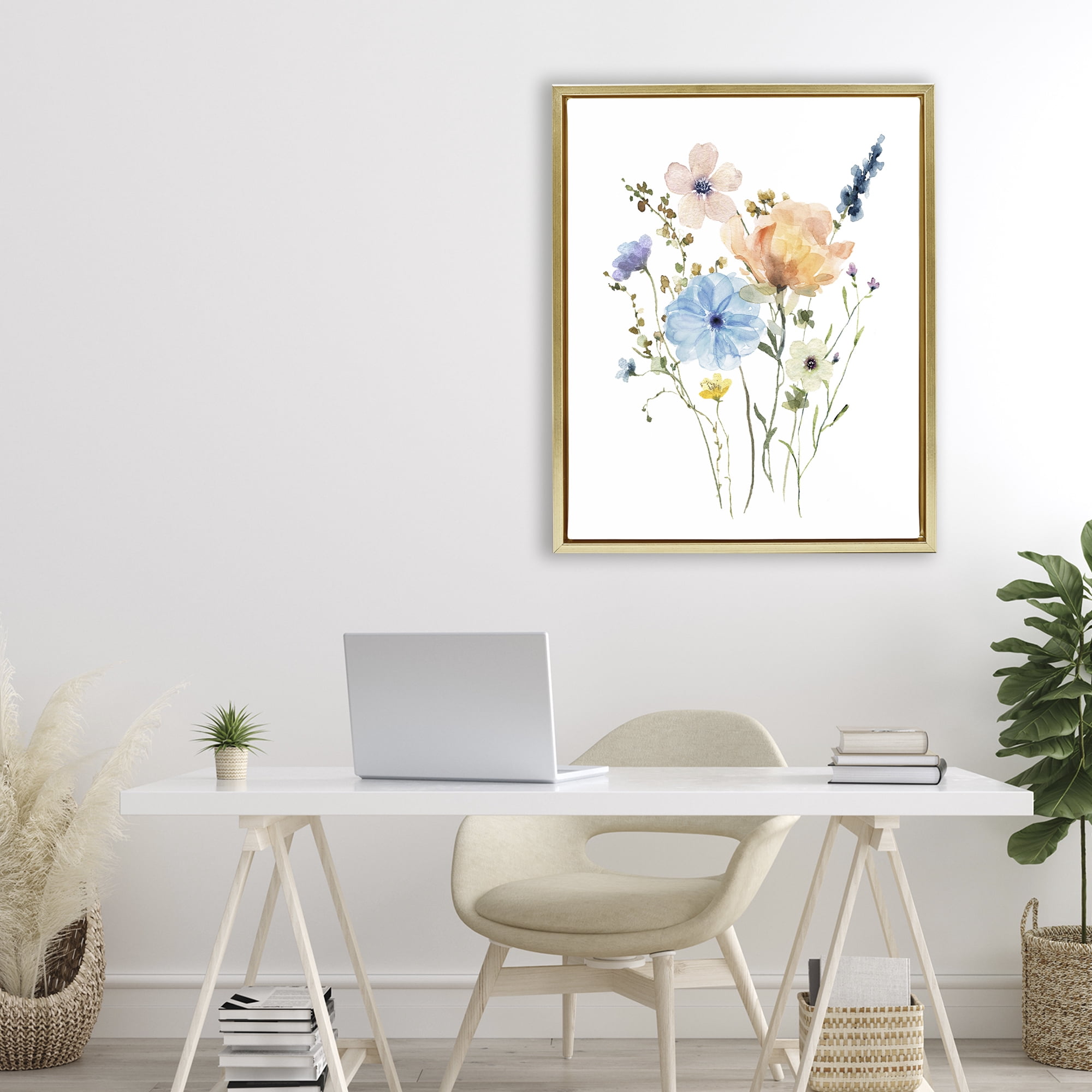 Stupell Industries Wildflower Sprig Bundle Gold Framed Floater Canvas Wall Art, design by Livi Finn