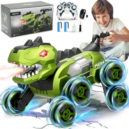 Jiakora Remote Control Dinosaur Car Robot Toys with Spray Lights & Music, 8WD Dino Truck RC Car 2.4Ghz Transform Stunt Car Toy Birthday Gifts for 6-12 Year Old Boys Girls