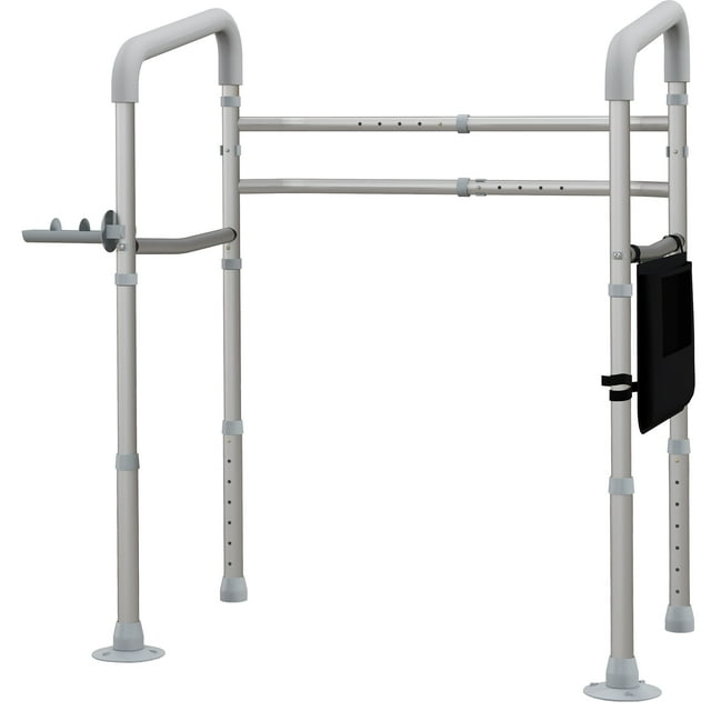 CoSoTower Stand Alone Toilet Safety Rails, Toilet Rails with Adjustable Height Width, 300lb Grab Bar with Suction Cups, Storage, Padded Handles for Elderly