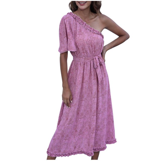 Vestido con cordones y cuello torcido de media manga de color sólido Dunhuang de moda de verano para mujer Fridja bnh7042