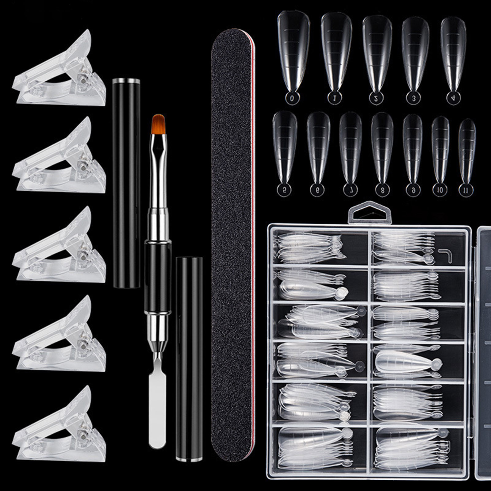 SJENERT 120Pcs Clear Nail Shapes Set Nails Art Tool Set Quick Building Mold Nail Brush Kit Nail