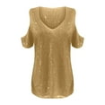 thumbnail image 4 of MIXUE Boho Tops For Women Summer Sequins Solid Color V Neck Short Sleeve Loose Tshirts Streetwear,Yellow,S, 4 of 5