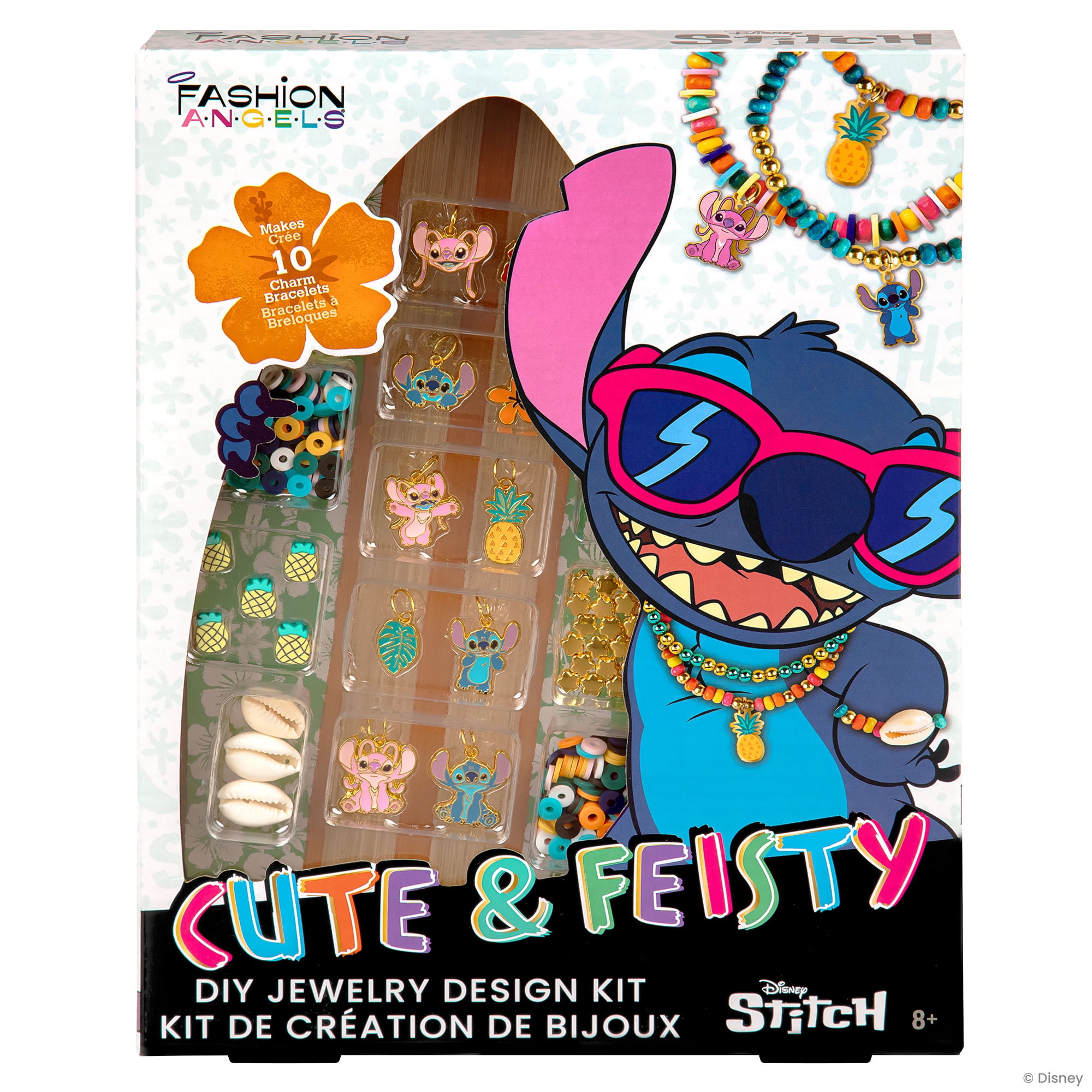 Fashion Angels: Disney Stitch: Cute & Feisty - DIY Jewelry Design Kit, Craft & Make 10 Colorful Charm Bracelets, Pineapple-Shell-Lava Beads, Kids 8+
