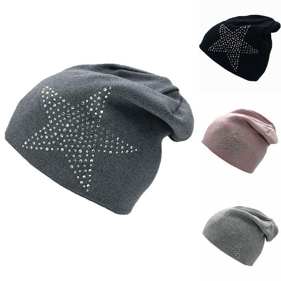UTSJKR Chemo Beanie Hat for Women Turban Headwrap Scarf Fully Lined Rhinestone Star Print Y2k Fashion Warm Slouchy Hat Dark Gray M