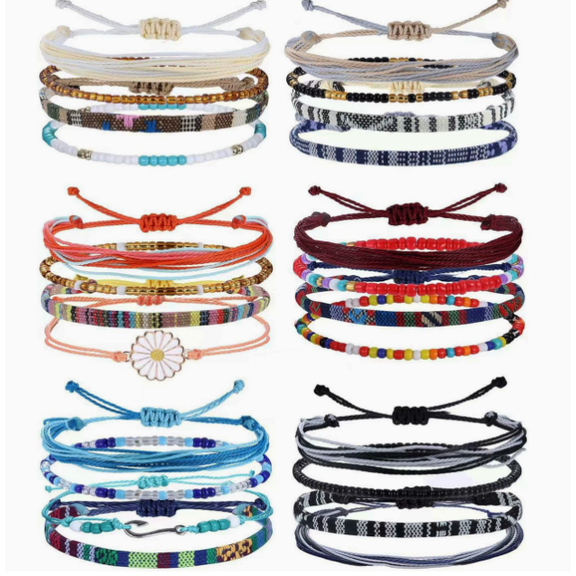 24 waterproof women's string bracelets, surfing bohemian bracelets, adjustable handmade friendship bracelets, ocean beach bohemian bracelets, women's ankles