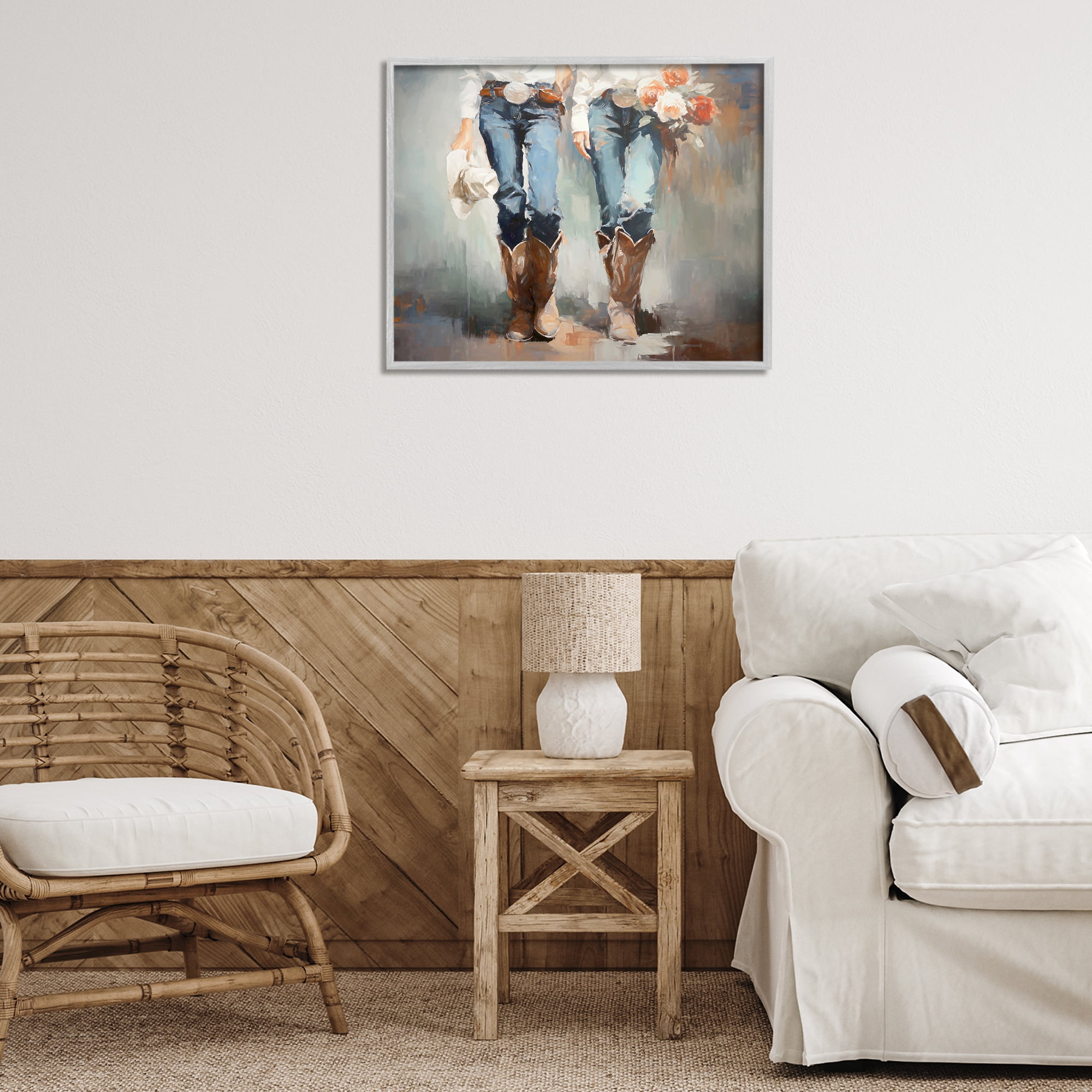 Stupell Industries Floral Cowgirl Pair Novelty Painting Gray Framed Art Print Wall Art, 30 x 24