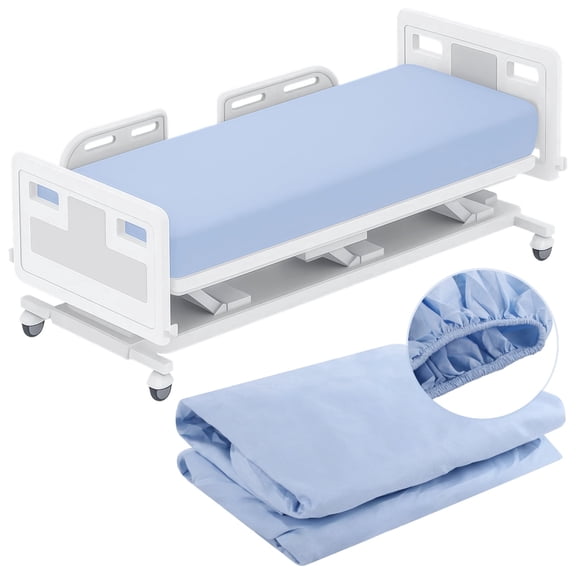 2 Pcs Fitted Hospital Bed Sheets, Sky Blue Bed Sheets, All-around Elastic Bed Fitted Covers, Machine Washable & Secure Fit for Home, Hospital