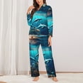 thumbnail image 2 of Fotbe Hawaiian Ship Dolphin Conjunto de Pijama de Manga Larga para Mujer con Estampado, Ropa de Dormir de 2 Piezas, Conjunto de Casa Suave y Cómodo con Bolsillos-Small, 2 of 7