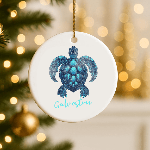 Galveston Texas Tx Sea Turtle 2D FLAT CIRCLE Ceramic Ornament