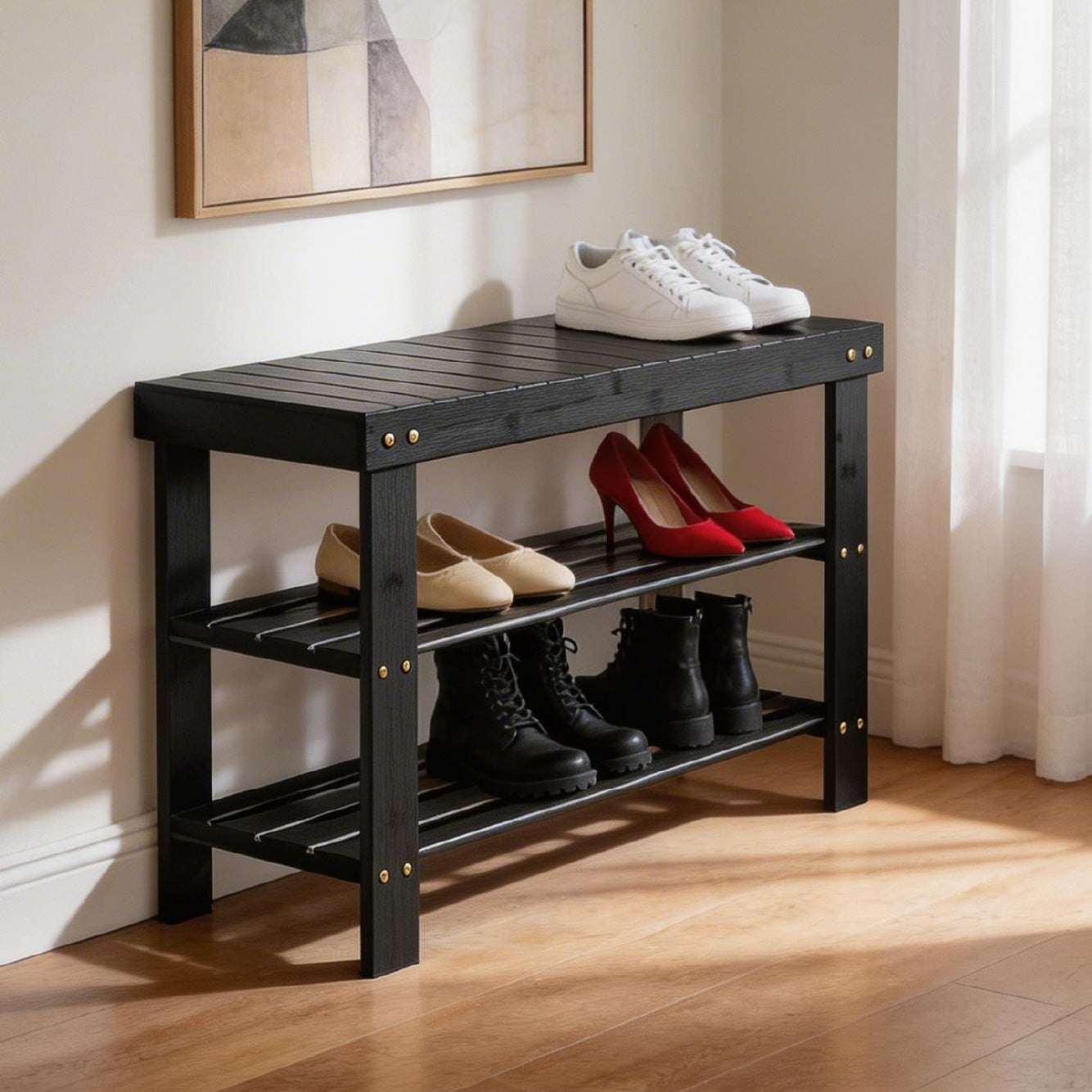X-cosrack Entryway Furniture, 5-Tier Shoe Bench, Metal Rack