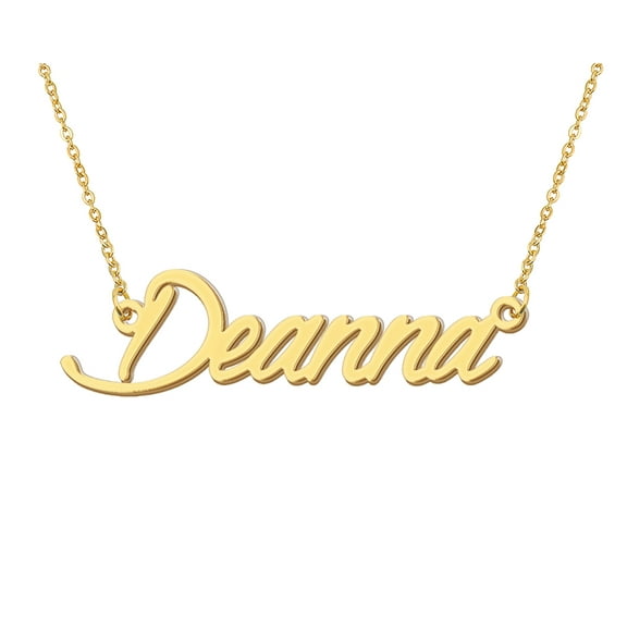 HUAN XUN 18k Gold Plated Deanna Name Necklace Stainless Steel Nameplate Necklaces for Womens Mens Mother Day Christmas Jewelry Gift