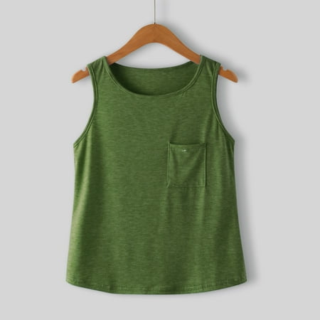 

kpoplk Kids Tshirt Toddler Kids Girl s Crewneck Racerback Solid Basic Tank Tops Sleeveless Casual Dance Top Tops For Toddler(Army Green)