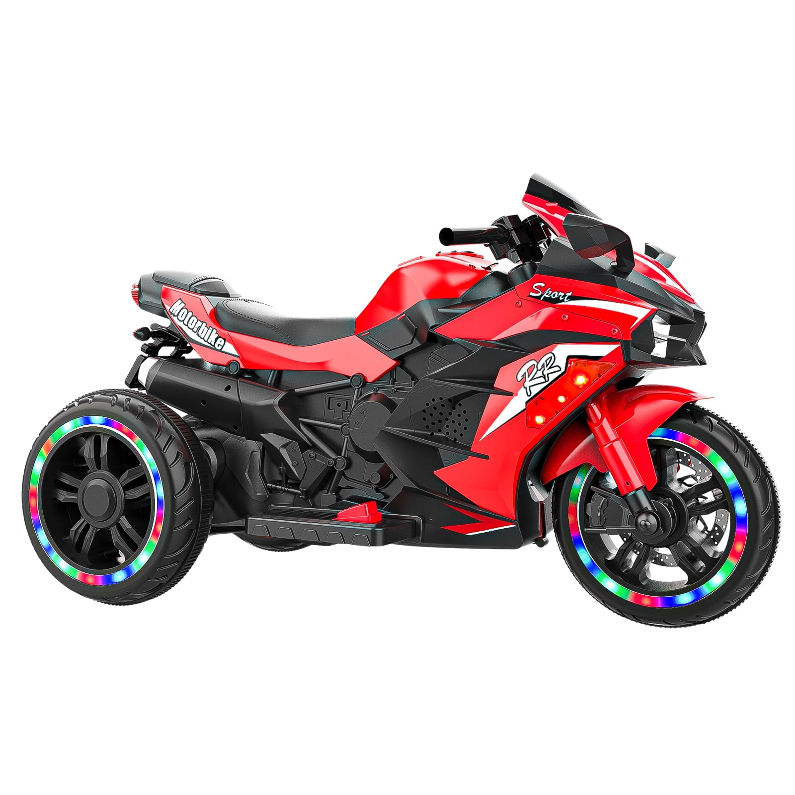 Techvida 12V Kids Ride on Motorcycle, Electric Trike Motorcycle for Boys Girls, LED Lights, Foot Pedal, Kids On Motorcycle for Boys Girls (Red)