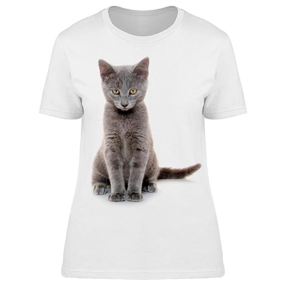 A Serious Looking Gray Cat T-Shirt Women -Image by Shutterstock, Female x-Large