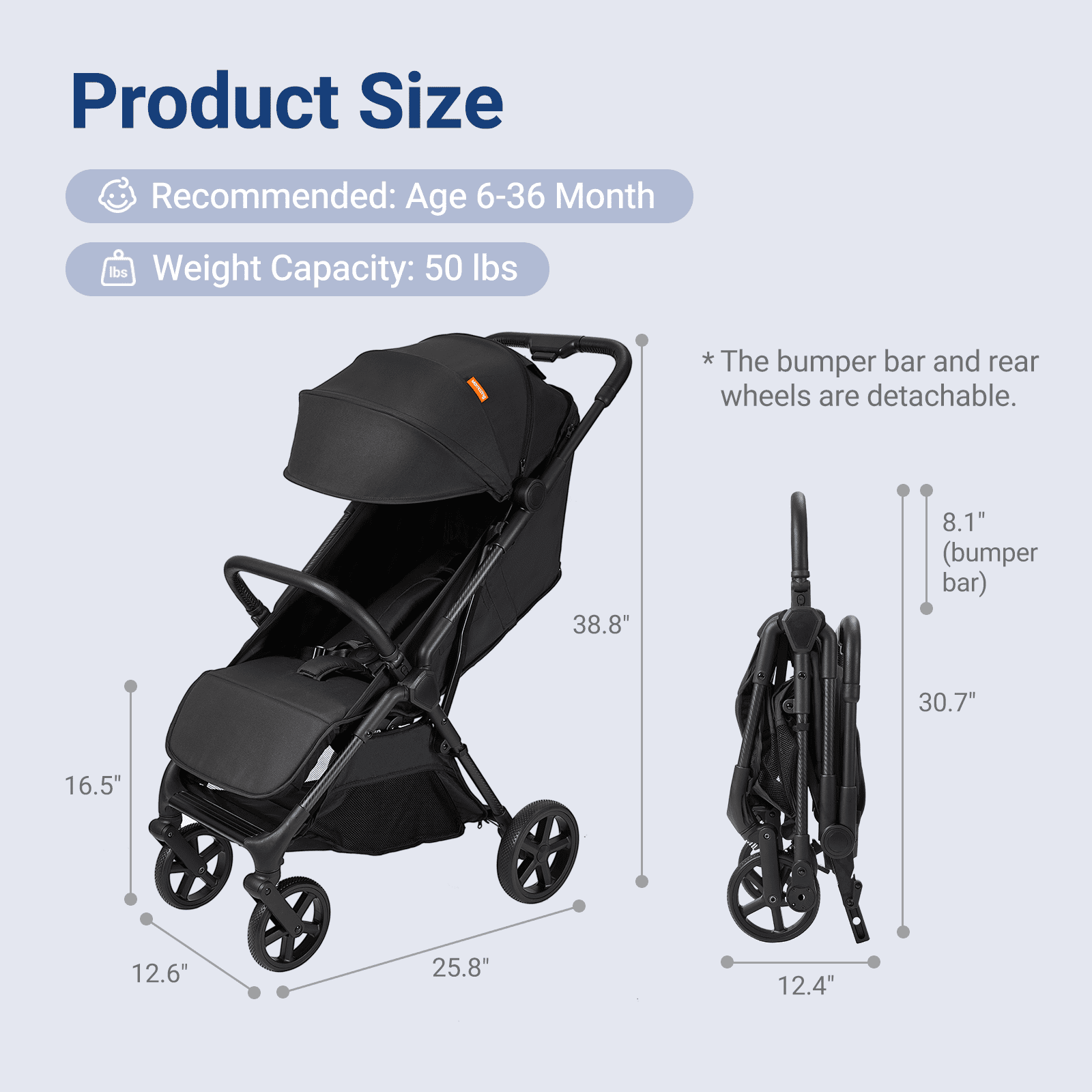 Mamazing Baby Stroller,Air Lite Carbon Fiber Lightweight Foldable