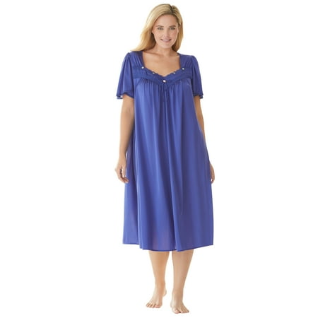 

Only Necessities Women s Plus Size Short Silky Lace-Trim Gown Pajamas