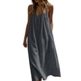 thumbnail image 4 of QUNYINEY Long Trending Dresses for Women 2026 Solid Cotton Linen A Line Sleeveless Slip Dress Beach Loose Fit Summer V Neck Dresses, 4 of 8