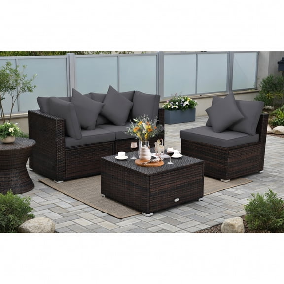 Topcobe 4 Pieces Ottoman Garden Patio Rattan Wicker Furniture Set with Cushion, Outdoor Patio Furniture for Garden Backyard-Gray