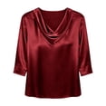 thumbnail image 3 of Royisotas Women's Silk Satin Cowl Neck Blouse Short Sleeve Casual Business Dressy Shirts Office Work Ladies Top, 3 of 5