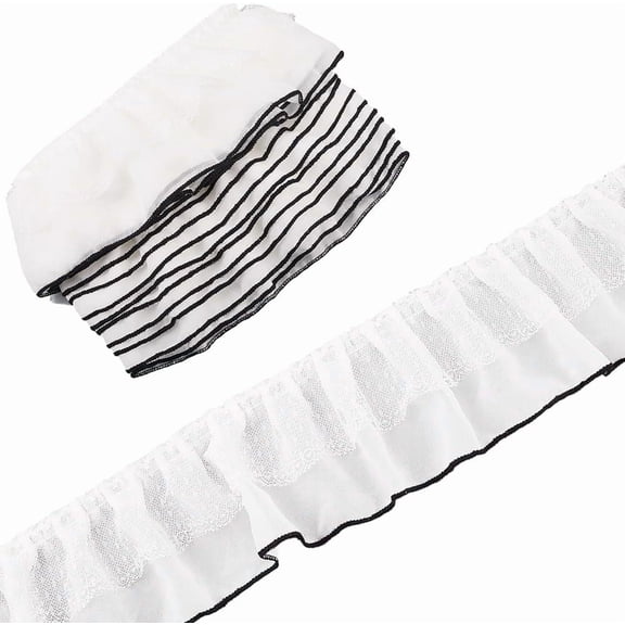 6.5m x 8.2cm White Ruffle Lace Trim 2 Layer Pleated Fabric Gathered Chiffon Embroidered Sewing Lace Applique Edge Trimmings for Curtains Wedding Dress Costume Pillowcase Decor