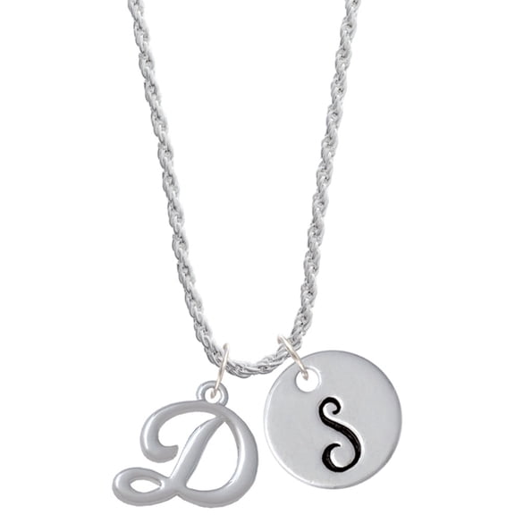 Delight Jewelry Silvertone Small Gelato Script Initial - D - Silvertone Script Initial Disc - S - Charm Necklace, 20"+3"