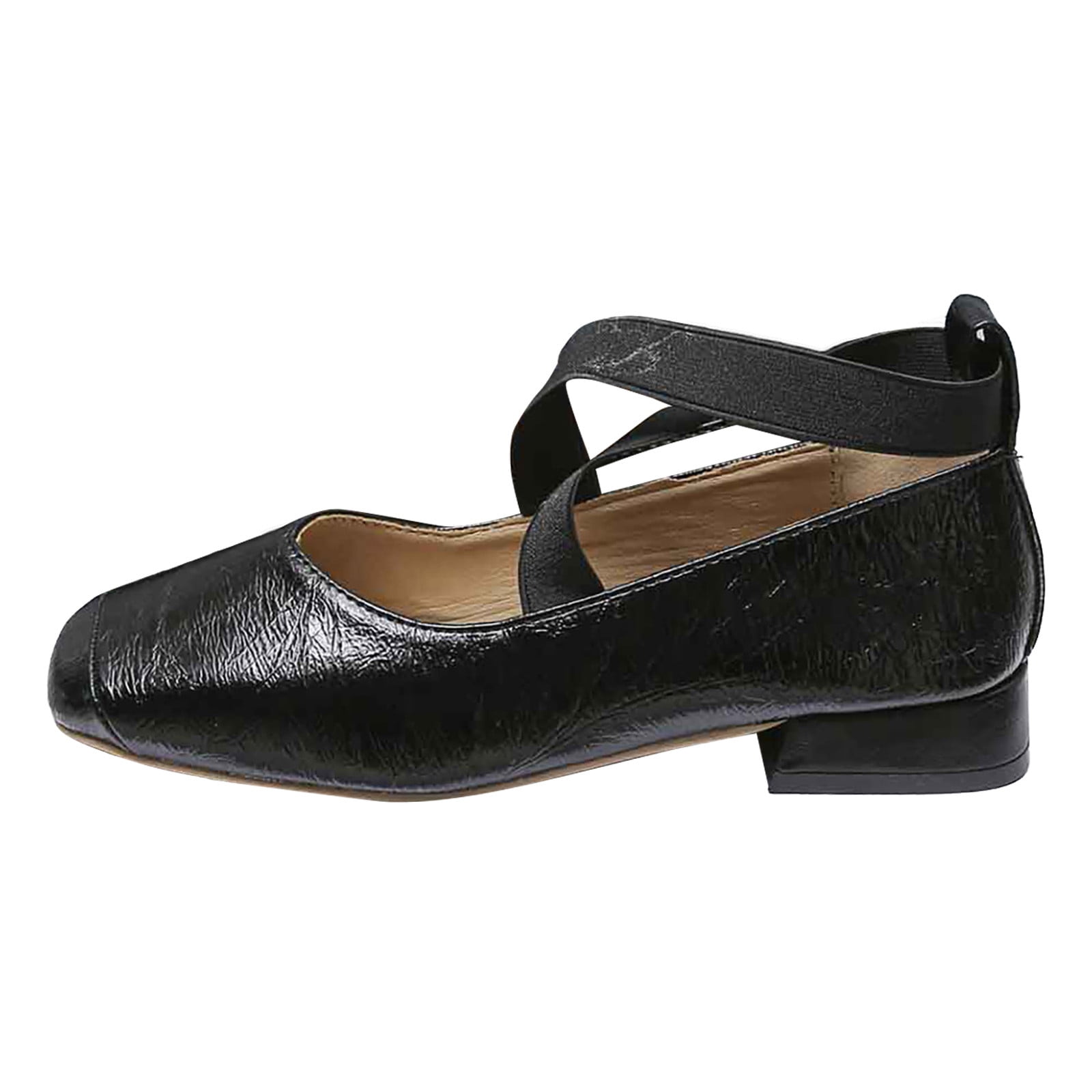 Adult Women Shoes Womens Casual Shoes Size 11 Wide Width Ladies Solid Colour Glossy Non Slip Elastic Strap with Heel Large Size Dance Female