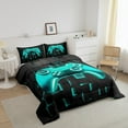 thumbnail image 3 of Erosebridal Gradient Gamepad Bedding King Comforter Set, Neon Cyan Futuristic Cubes Down Comforter, Game Room Decoration, Reversible 3 Pieces, 3 of 7
