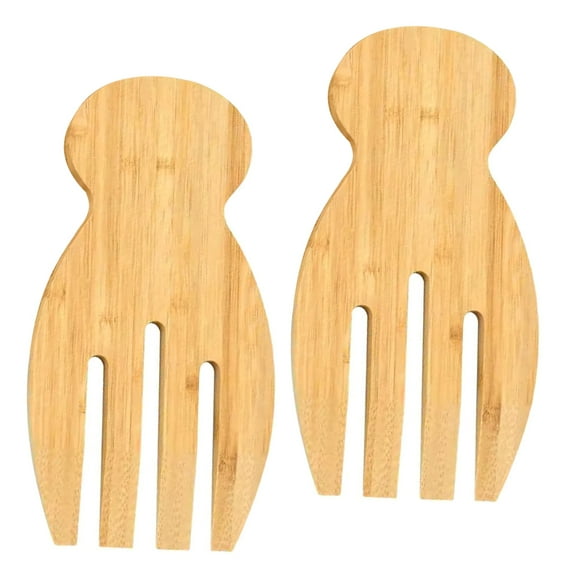 KONTONTY 2pcs Wooden Salad Hands Utensils Serving Tools Tongs for Tossing Salad Pasta Accessories