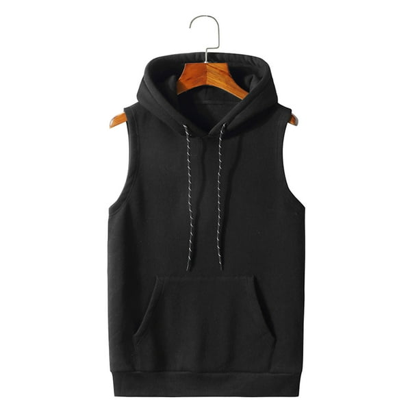 Hombres Casual PulloverSleeveless Gym Pocket Chaleco con capucha Sudadera con capucha Pompotops oipoqjl15737 Walmart en linea