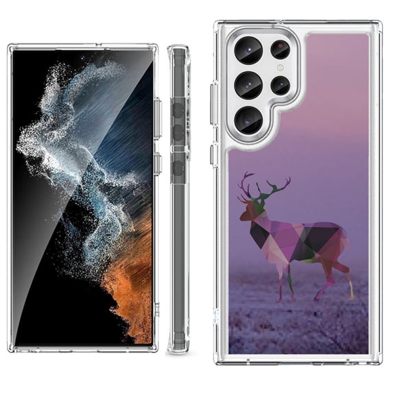 Shockproof Bumper Phone Case for Samsung Galaxy S23 Ultra 5G, by OneToughShield ® - Deer/Polygon