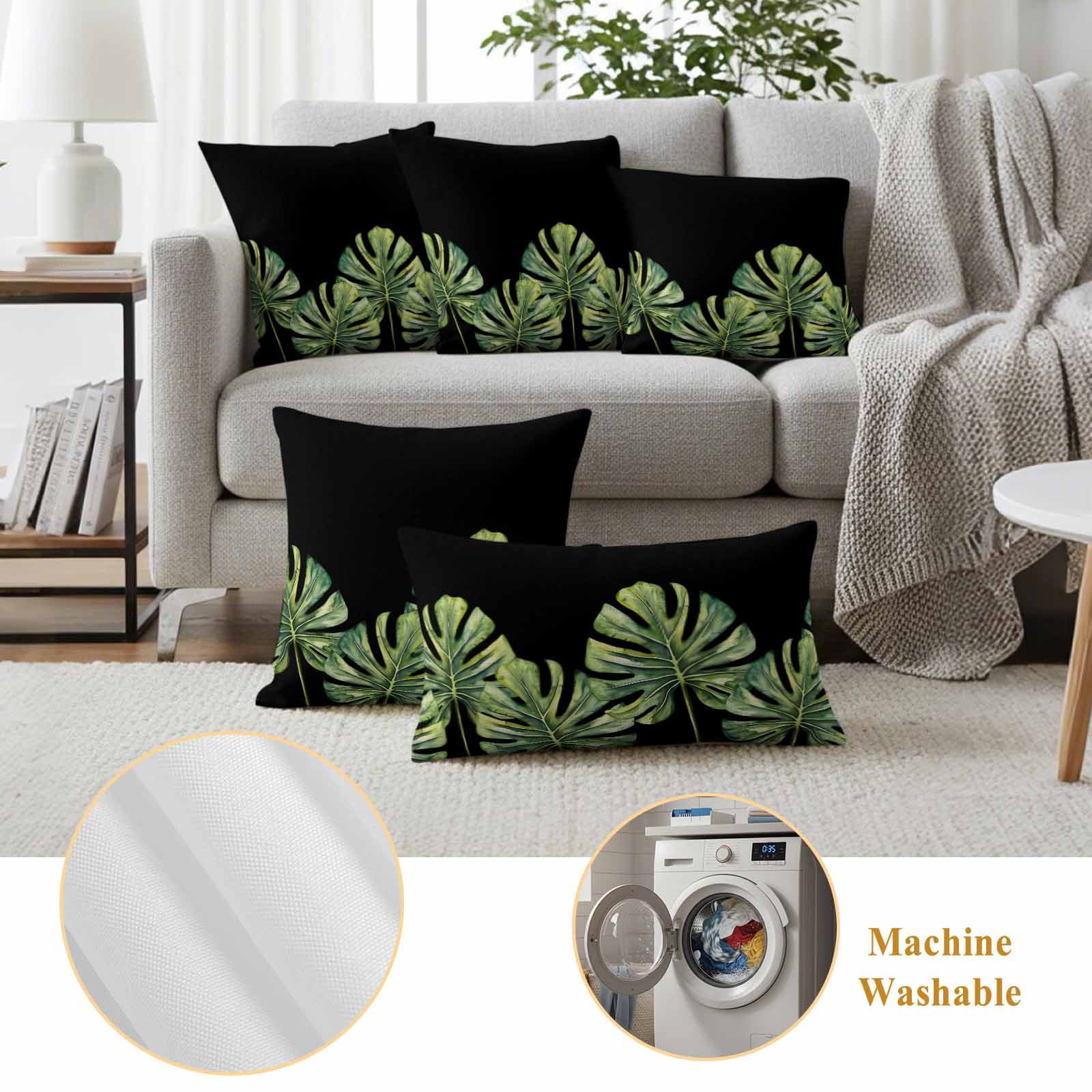 Monstera Pillow Covers 2 Pack Green Tropical Leaf Pillowcase Waterproof Outdoor Throw Pillow Cover for Patio Garden Square Cushion 20”x20”