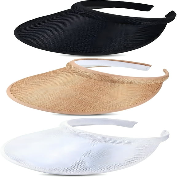 TELOLY 3 Pieces Sun Visor Hats Summer Wide Brim Clip on Beach Adjustable Large Brim Cap Golf Hat for Women