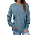 thumbnail image 2 of Women's Casual Crew Neck Sweatshirt Loose Soft Long Sleeve Pullover Tops Chest Pleated Velvet Top Blue M, 2 of 5
