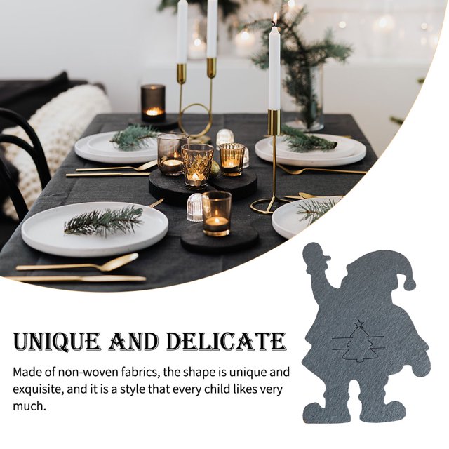 stanreset 4Pcs Xmas Silverware Holders Cartoon Cover Fabric Spoon Pockets Party Table Restaurant Hotel Tableware Decors Dark Gray