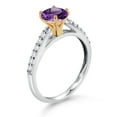 thumbnail image 3 of Gem Stone King 10K White Gold Purple Amethyst and White Lab Grown Diamond Engagement Ring for Women (1.18 Cttw, Round 6MM, Gemstone February Birthstone, Size 7), 3 of 4